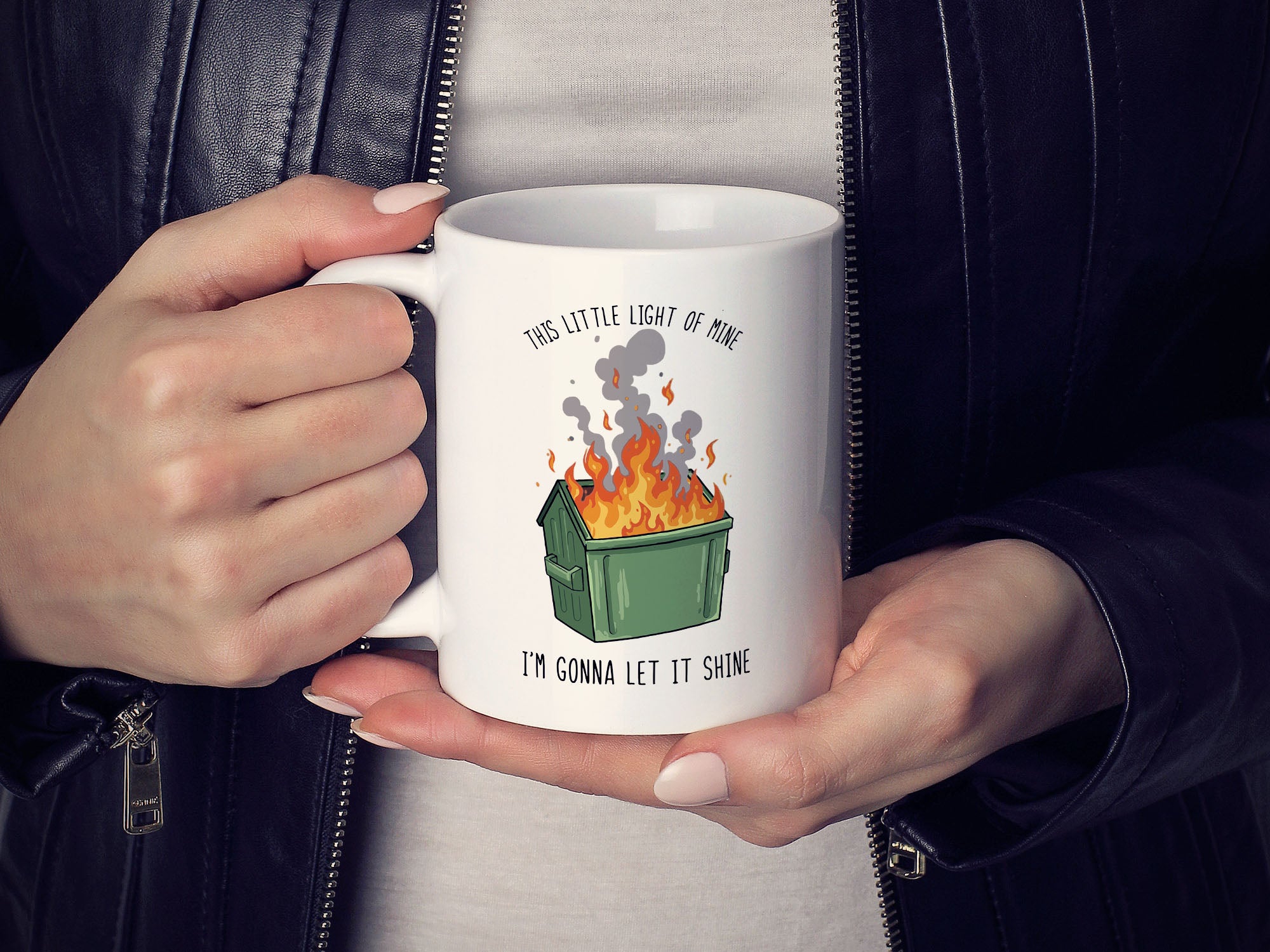Dumpster Fire Coffee Mug, This Little Light of Mine I'm Gonna Let it 11 oz. Red Handle Mug