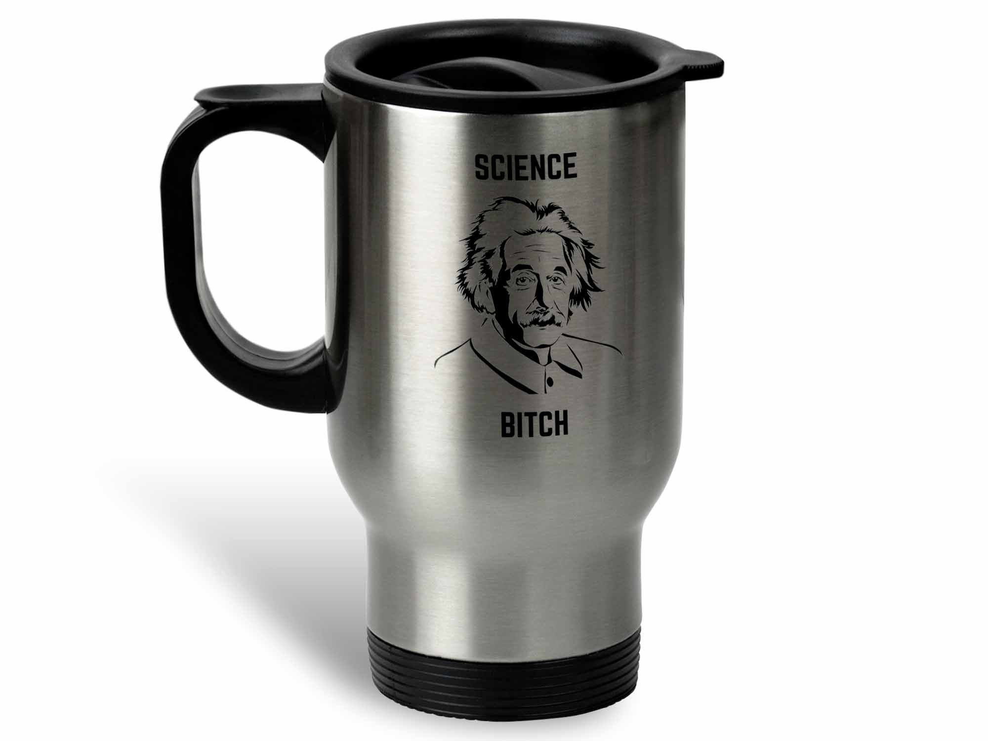 Science Bitch Einstein Coffee Mug, Albert Einstein Coffee Cup Gift 14 oz. Travel Mug with Lid