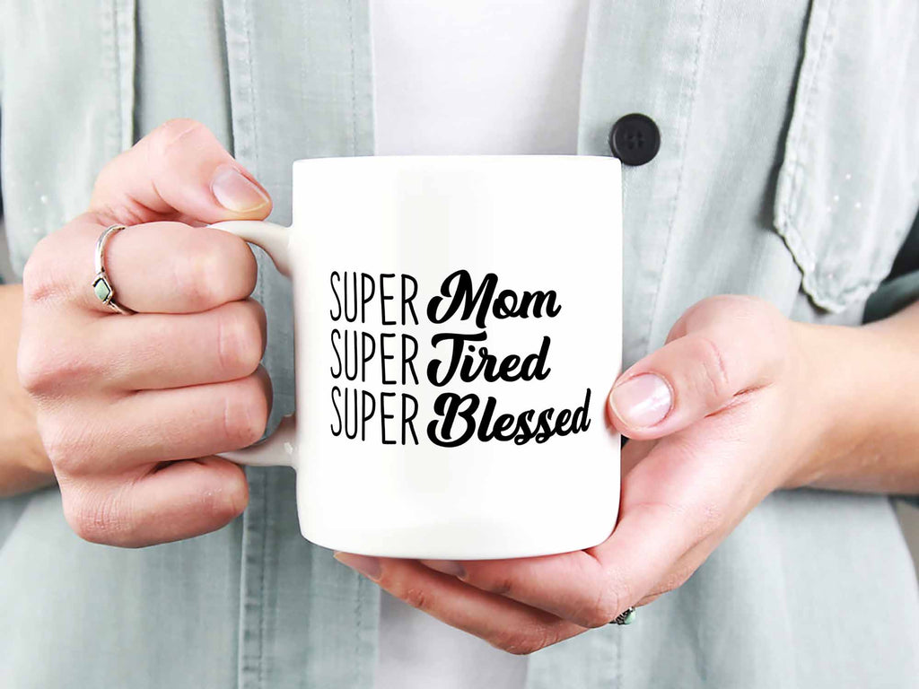 Super Wife Super Mom Super Tired Colorful Text Front & Back Coffee Mug