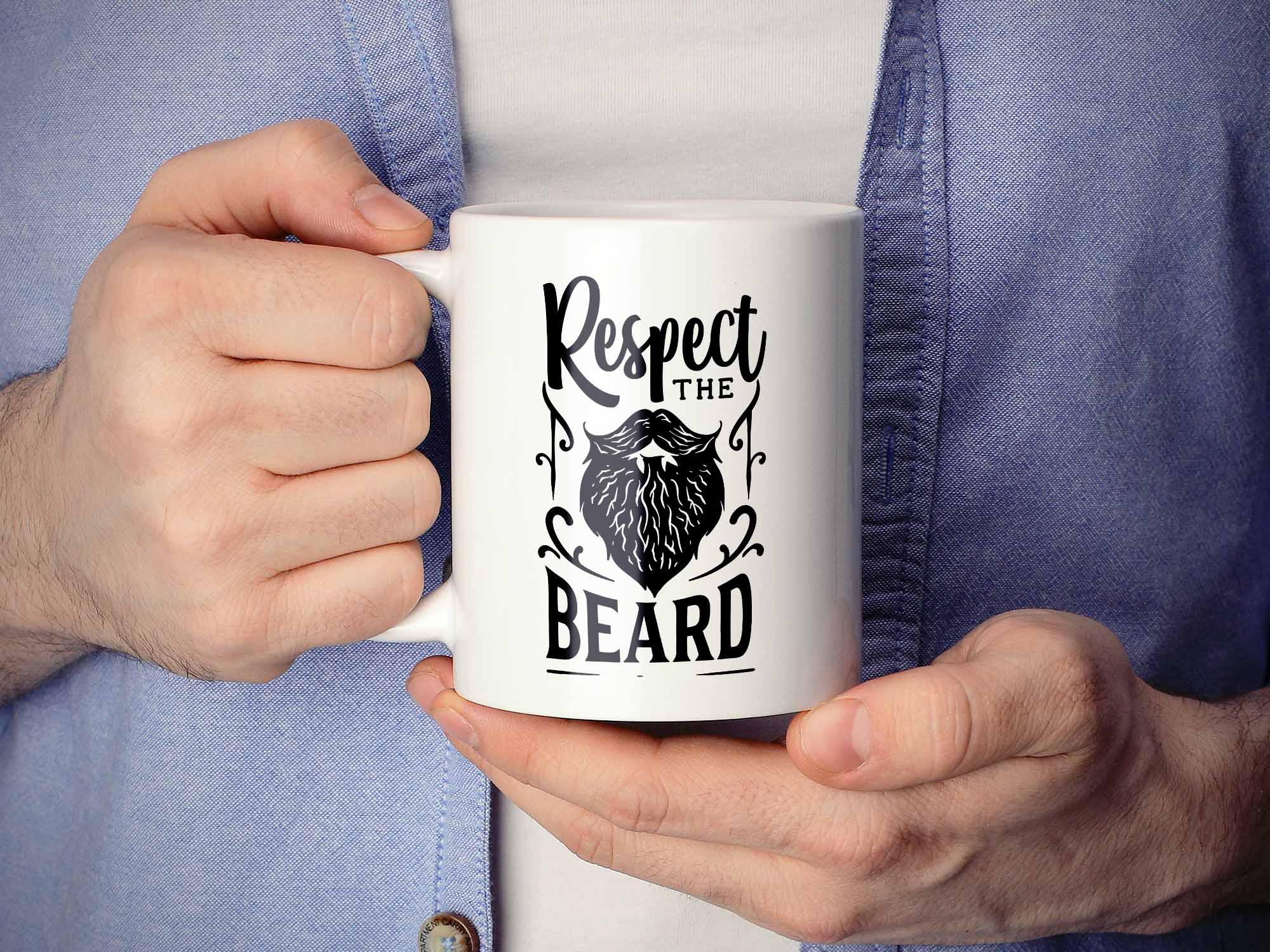 Respect the Beard Coffee Mug or Cup, Beard Coffee Cup Gift 15 oz. Jumbo White Mug